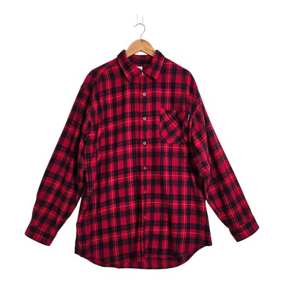 Carhartt Flannel Shirt Sz XL Red Blue Plaid 100% Cotton Long Sleeve - Picture 1 of 12